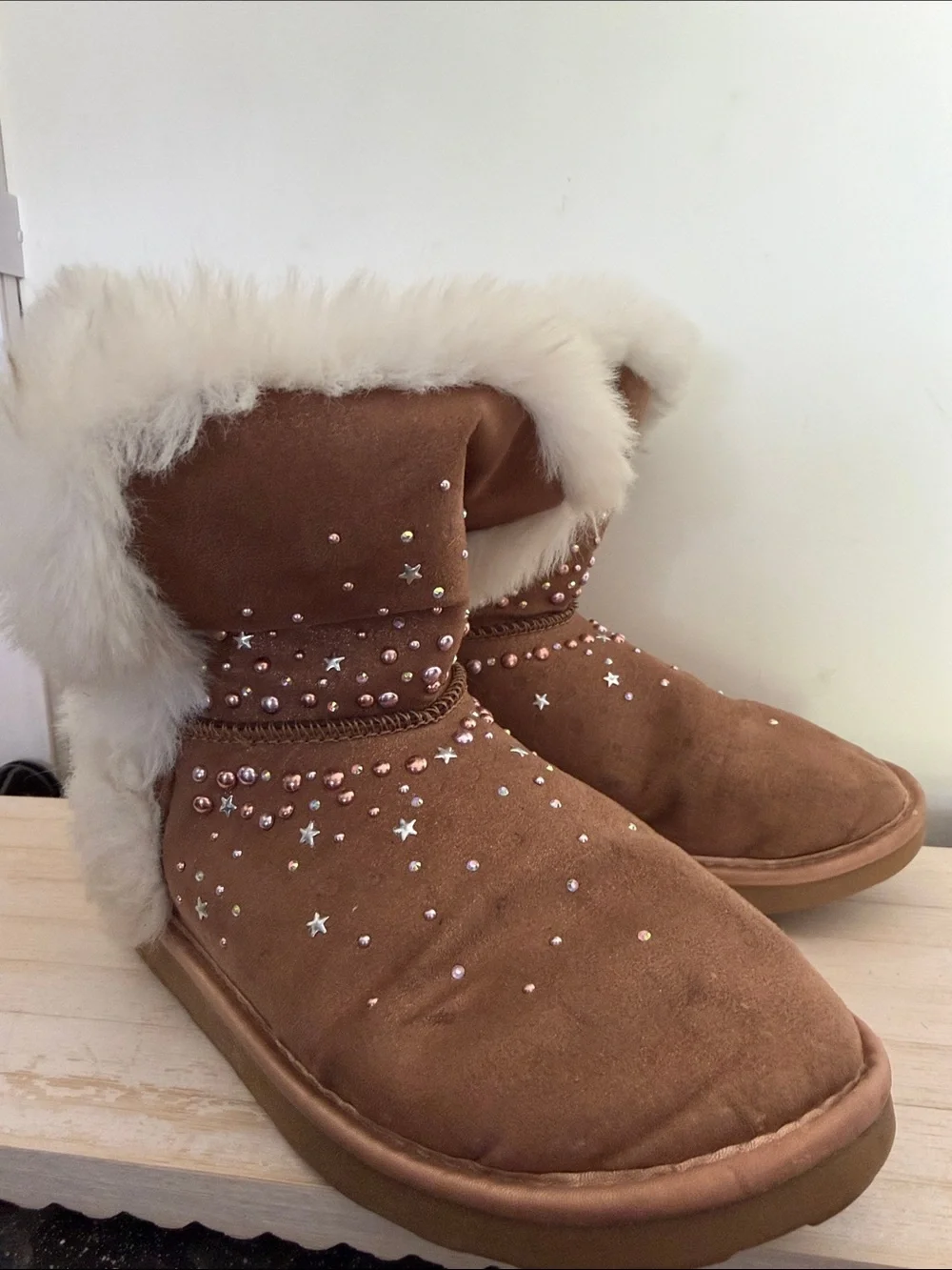 Justice Brown Faux Fur Star-Studded Kids Boots